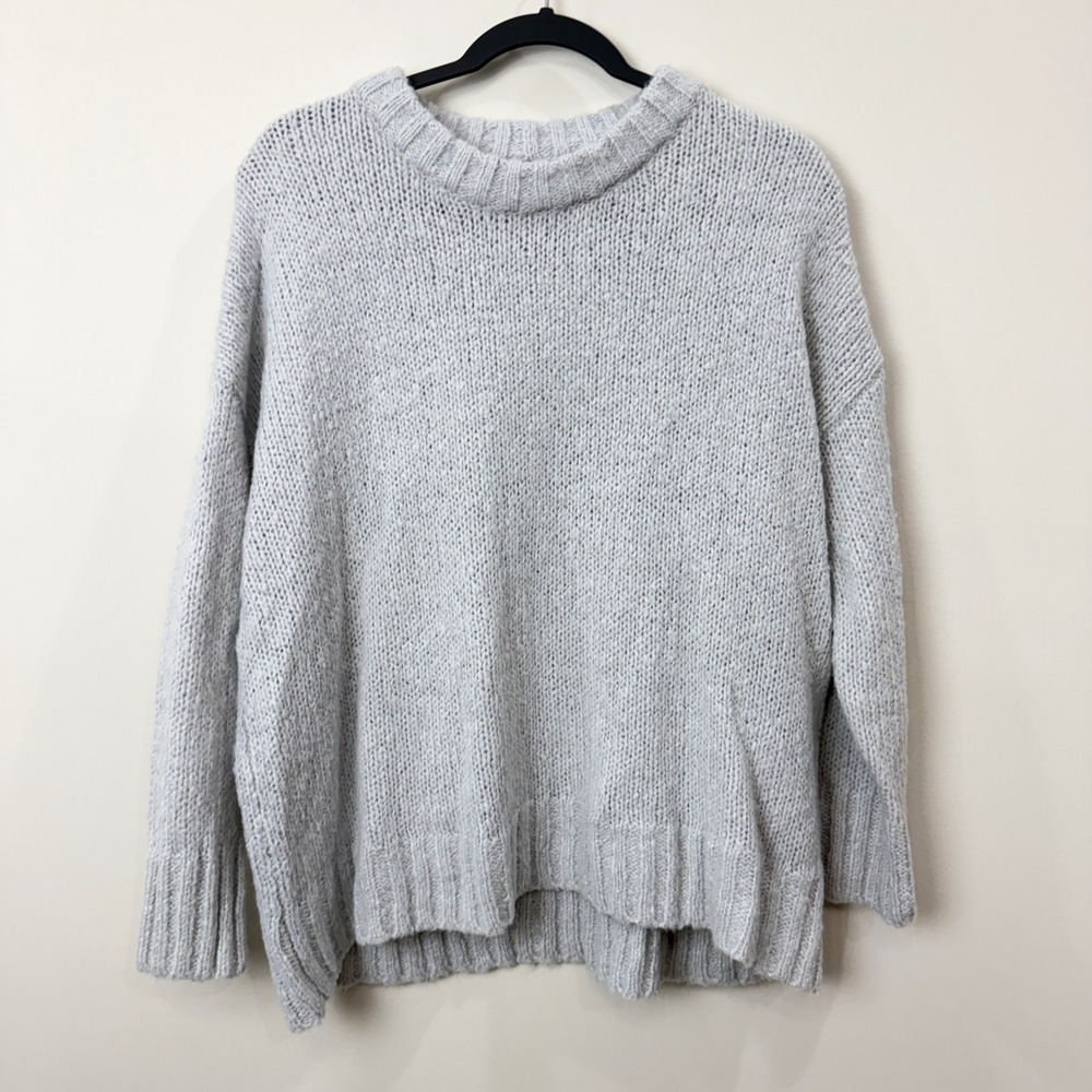 Aerie Womens XS Pullover Sweater Gray Chunky Knit Alpaca Wool Blend Oversized